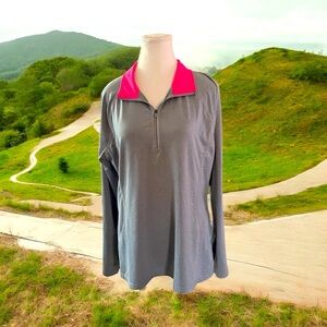 DANSKIN NOW Semifitted Gray Athletic Jacket with Pink Trim, Size XL Athleisure